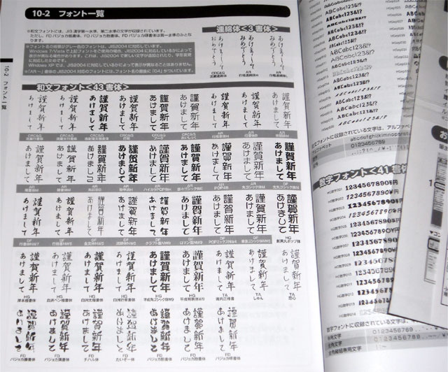 筆まめ25に含まれる日本語フォント一覧