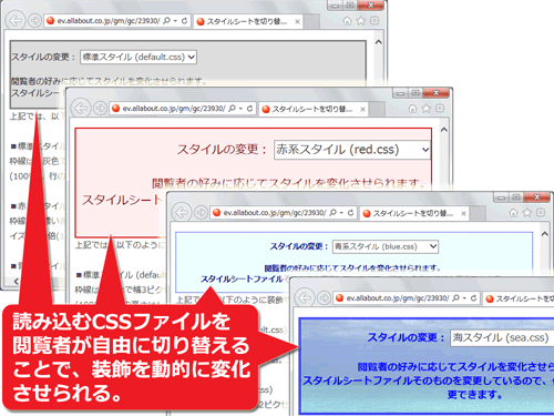 閲覧者がスタイルシートを切り替えられる機能を作る