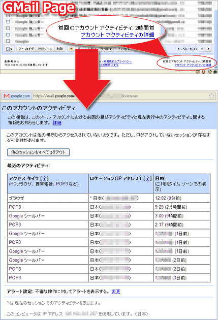 GMailからアクセスできるGoogleアカウント・アクティビティ