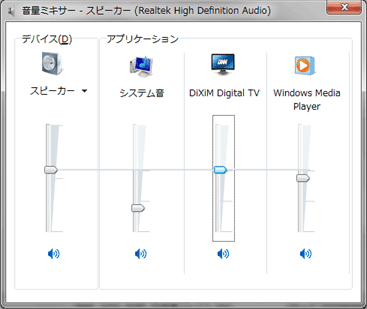 音量ミキサー（Windows 7）