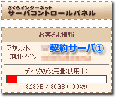 さくらインターネット：契約サーバ1の空き容量