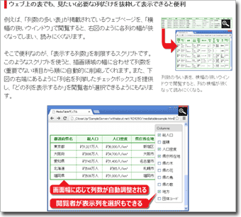 表の特定の列だけを抜粋して表示できるようにする方法