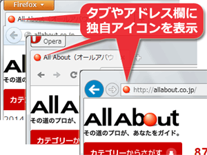アドレス欄やタブに独自アイコンを表示する