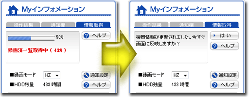 機器情報が更新されました。今すぐ画面に反映しますか？