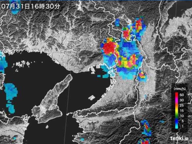 近畿地方(大阪周辺)の雨雲レーダー地図