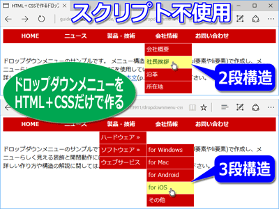 ドロップダウンメニューをHTML＋CSSだけで作る方法