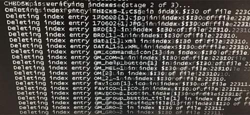 CHKDSK is verifying indexes... Deleting index entry XXX in index.
