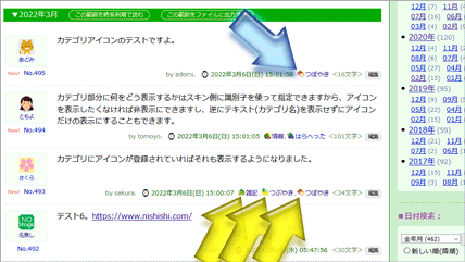 その投稿が所属しているカテゴリの表示（内側スキン）