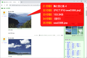 画像一覧モードで一般のスキンを適用して見ると仮生成された仮想的な投稿データが分かる