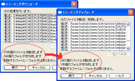新サーバへの転送で